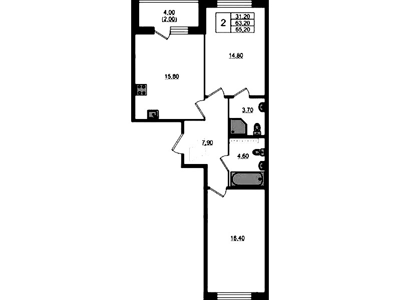 2-комнатная квартира 65.2 м², 2/4 эт., ЖК «Пулковский дом»